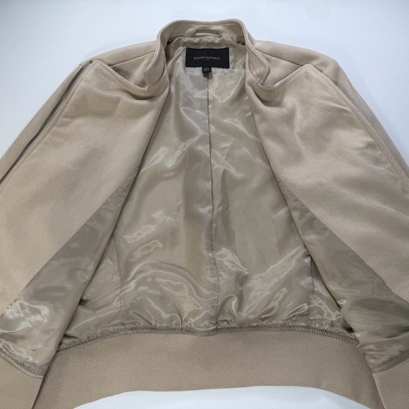 Banana Republic Ribbed Trim Vegan Suede Moto Jacket Size Medium Petite - Picture 7 of 15